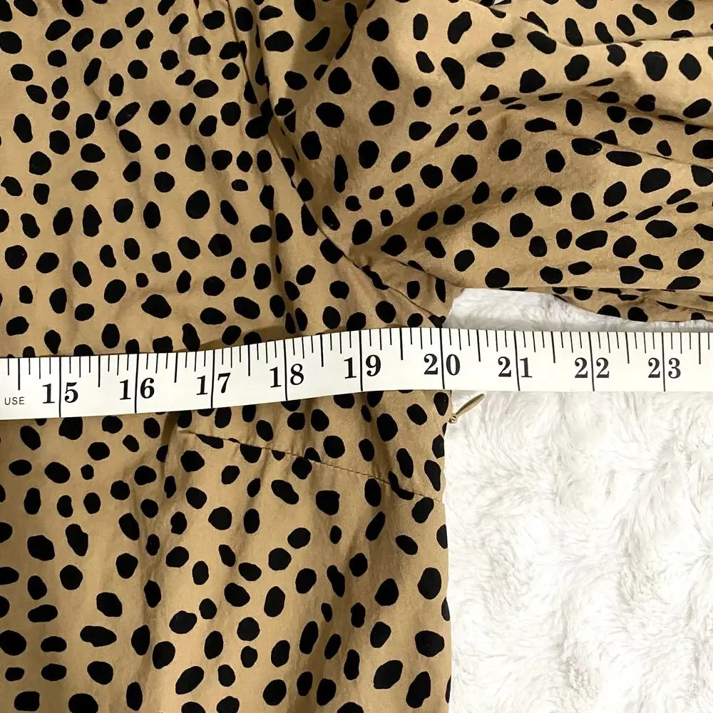 J. Crew Tan Leopard Dot Ruffle Neck Tiered Popover Relaxed Fit Preppy Dress M
